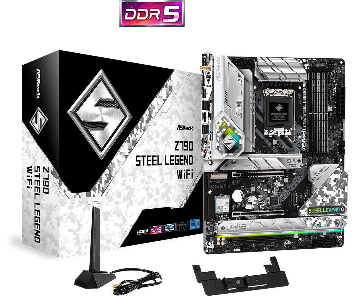 Материнская плата ASRock Z790 STEEL LEGEND WIFI LGA1700 4xDDR5 8xSATA RAID 5xM.2 HDMI DP ATX